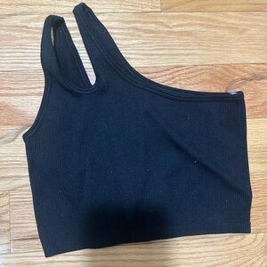 Black One-Shoulder Ribbed Top